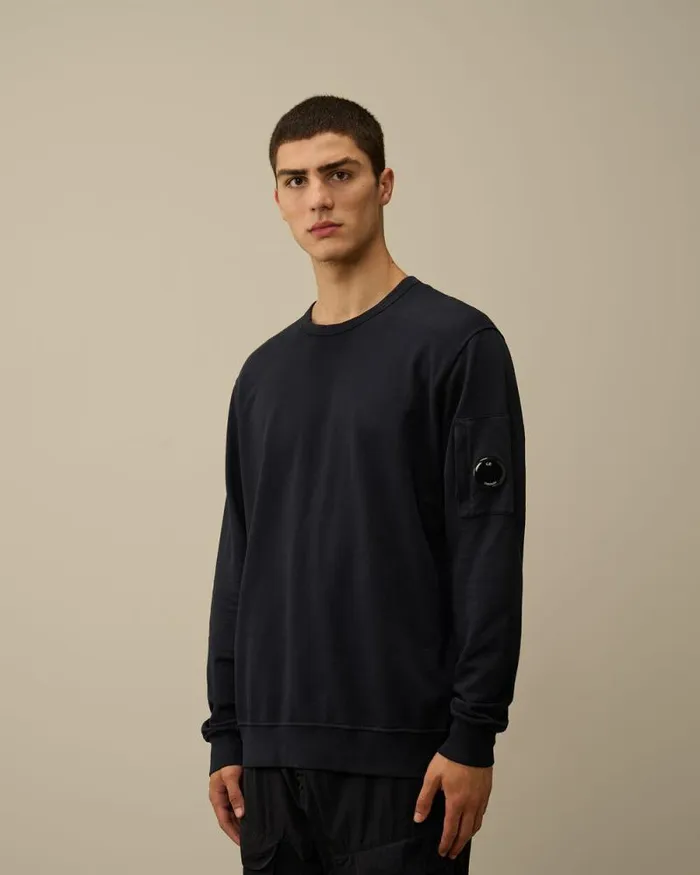 CP Company Sweatshirts Light Fleece Crew Neck Sweatshirt Total Eclipse Blue 8211 Man
