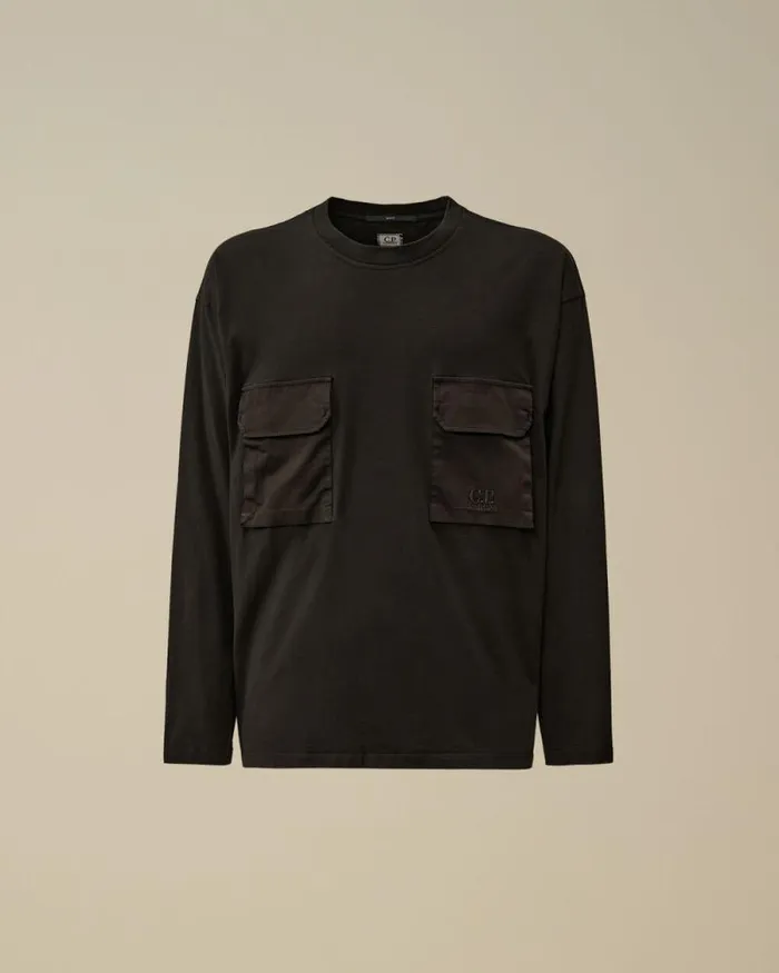 CP Company Tshirts and Polo Brushed Jersey Mixed Boxy Longsleeve TShirt Black 8211 Man CP Company Tshirts and Polo Brushed Jersey Mixed Boxy Longsleeve TShirt Black 8211 Man