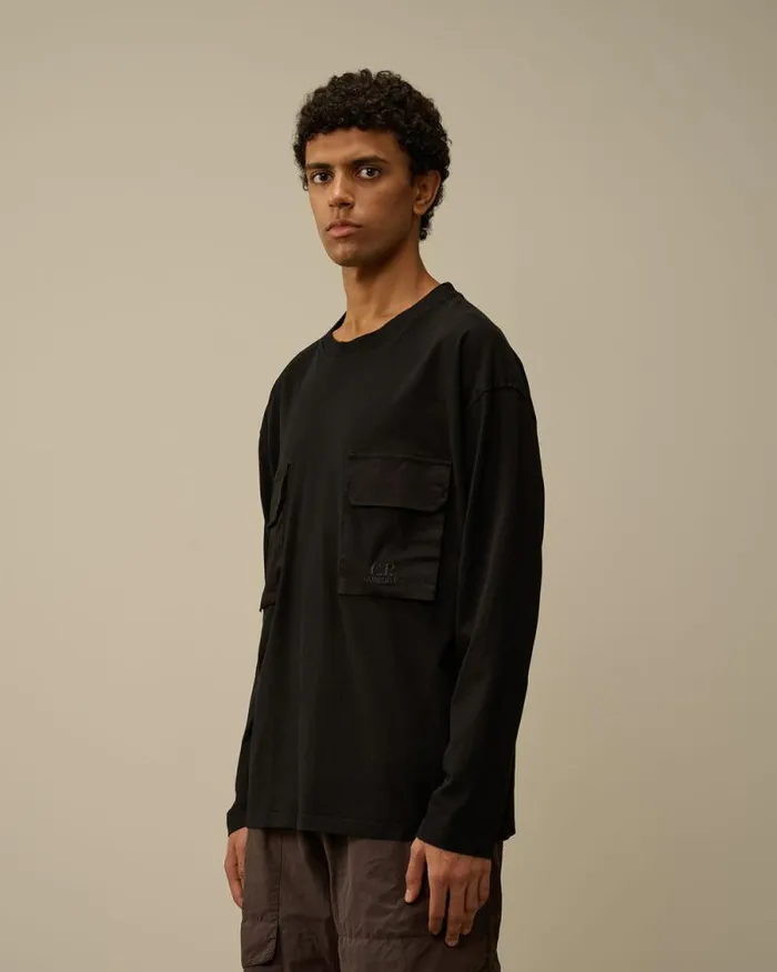 CP Company Tshirts and Polo Brushed Jersey Mixed Boxy Longsleeve TShirt Black 8211 Man