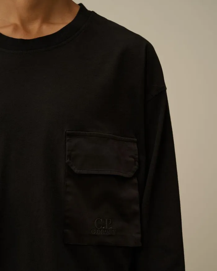 CP Company Tshirts and Polo Brushed Jersey Mixed Boxy Longsleeve TShirt Black 8211 Man