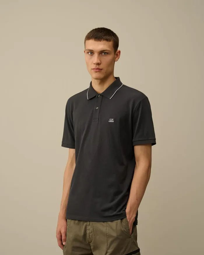 CP Company Tshirts and Polo Stretch Piquet Striped Collar Polo Black Sand 8211 Man