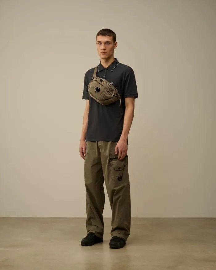 CP Company Tshirts and Polo Stretch Piquet Striped Collar Polo Black Sand 8211 Man