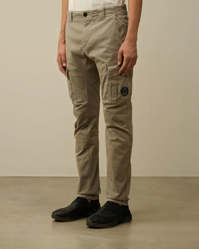 CP Company Trousers Stretch Sateen Ergonomic Lens Double Cargo Pants Vintage Khaki Beige 8211 Man