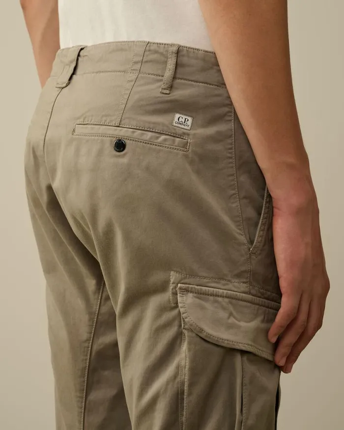CP Company Trousers Stretch Sateen Ergonomic Lens Double Cargo Pants Vintage Khaki Beige 8211 Man