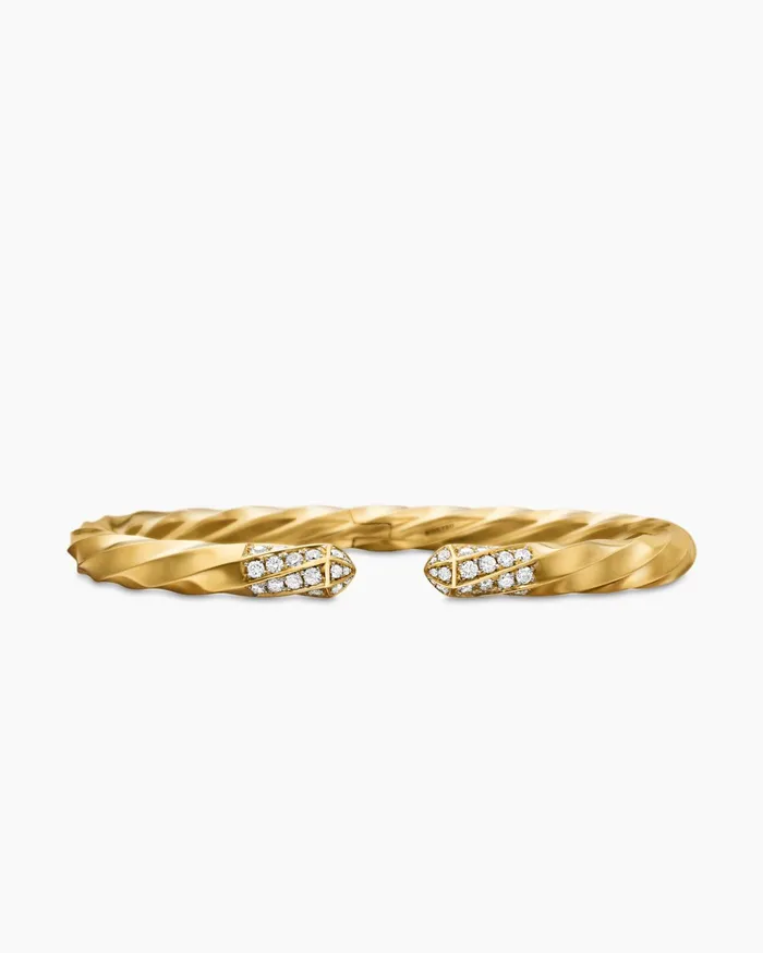 Cable Edge Bracelet In 18K Yellow Gold With Diamonds 55mm Women David Yurman Cuff Cable Edge Bracelet In 18K Yellow Gold With Diamonds 55mm Women David Yurman Cuff