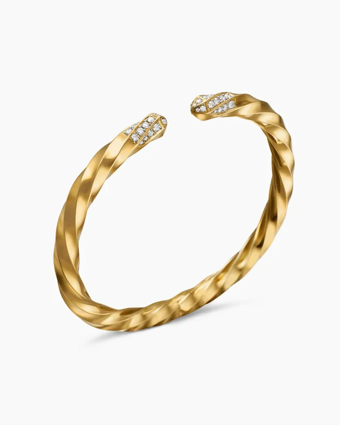 Cable Edge Bracelet In 18K Yellow Gold With Diamonds 55mm Women David Yurman Cuff Cable Edge Bracelet In 18K Yellow Gold With Diamonds 55mm Women David Yurman Cuff