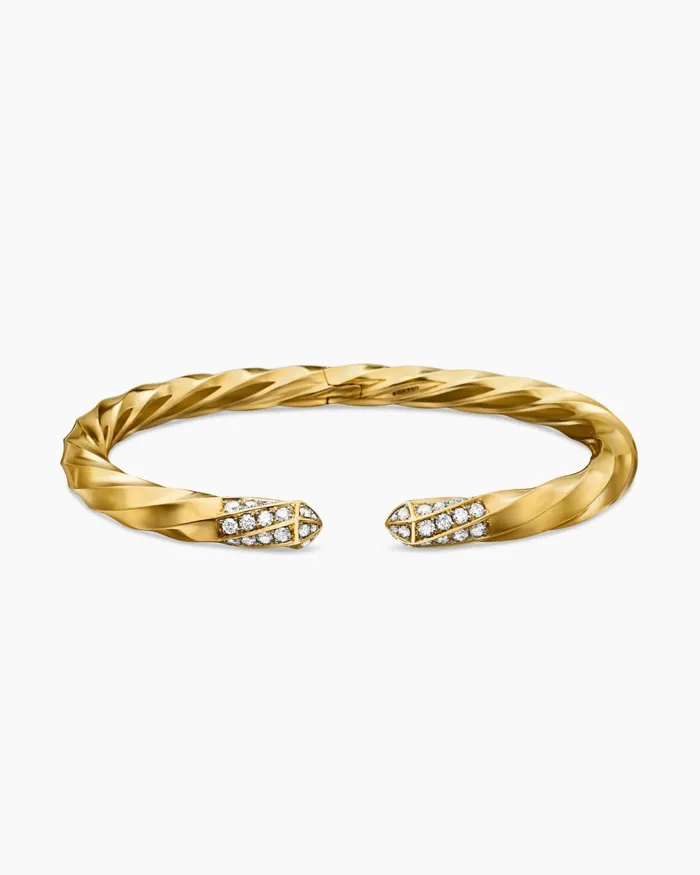 Cable Edge Bracelet In 18K Yellow Gold With Diamonds 55mm Women David Yurman Cuff Cable Edge Bracelet In 18K Yellow Gold With Diamonds 55mm Women David Yurman Cuff