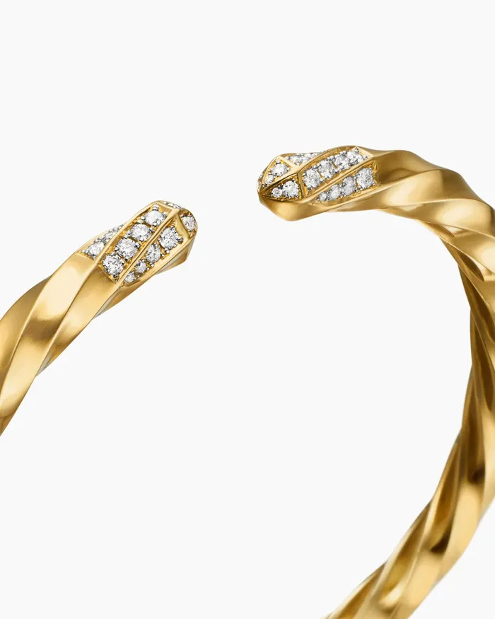 Cable Edge Bracelet In 18K Yellow Gold With Diamonds 55mm Women David Yurman Cuff Cable Edge Bracelet In 18K Yellow Gold With Diamonds 55mm Women David Yurman Cuff
