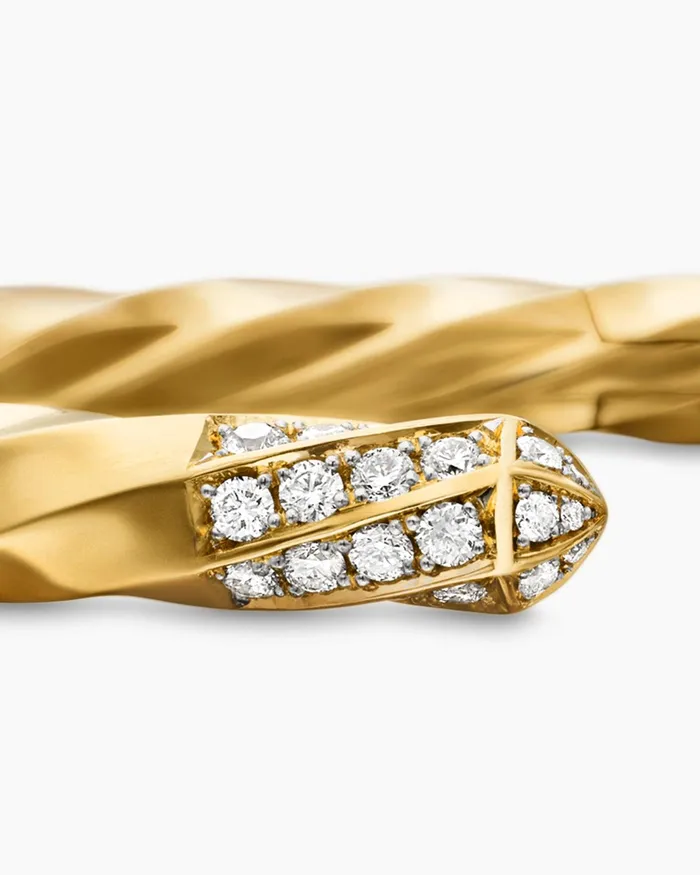 Cable Edge Bracelet In 18K Yellow Gold With Diamonds 55mm Women David Yurman Cuff Cable Edge Bracelet In 18K Yellow Gold With Diamonds 55mm Women David Yurman Cuff