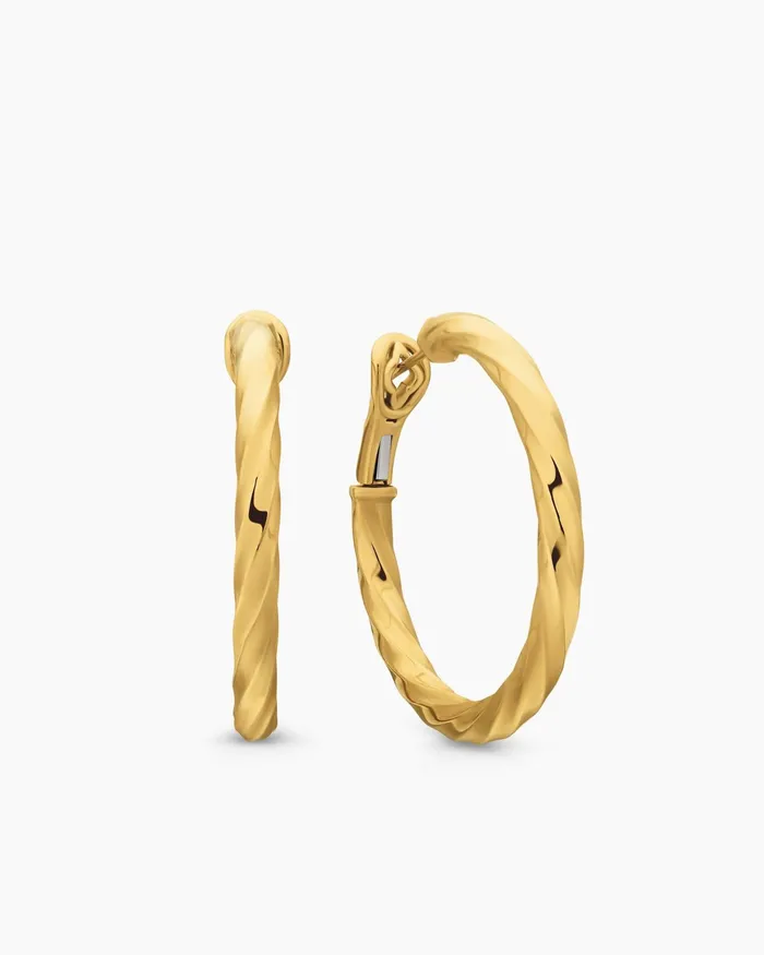 Cable Edge Hoop Earrings In 18K Yellow Gold 15in Women David Yurman Hoop