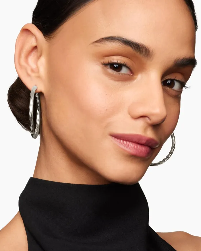 Cable Edge Hoop Earrings In Sterling Silver 2in Women David Yurman Hoop Cable Edge Hoop Earrings In Sterling Silver 2in Women David Yurman Hoop