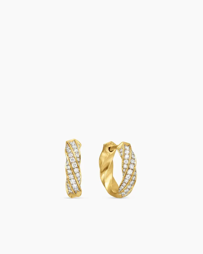 Cable Edge Huggie Hoop Earrings In 18K Yellow Gold With Diamonds 13mm Women David Yurman Hoop Cable Edge Huggie Hoop Earrings In 18K Yellow Gold With Diamonds 13mm Women David Yurman Hoop
