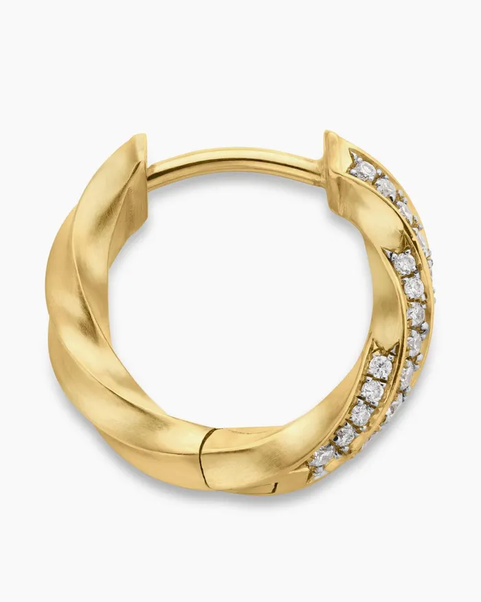 Cable Edge Huggie Hoop Earrings In 18K Yellow Gold With Diamonds 13mm Women David Yurman Hoop
