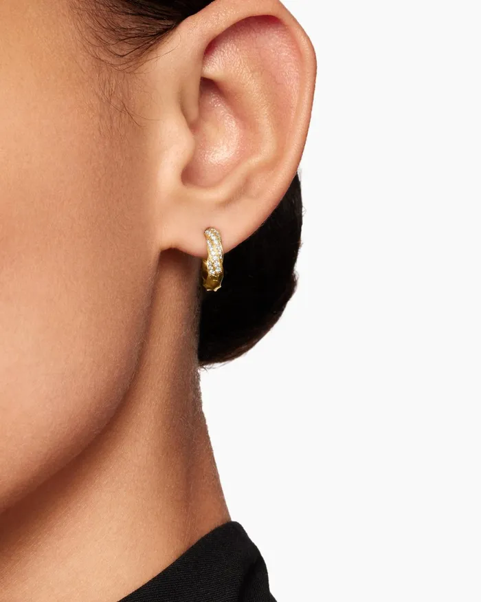 Cable Edge Huggie Hoop Earrings In 18K Yellow Gold With Diamonds 13mm Women David Yurman Hoop