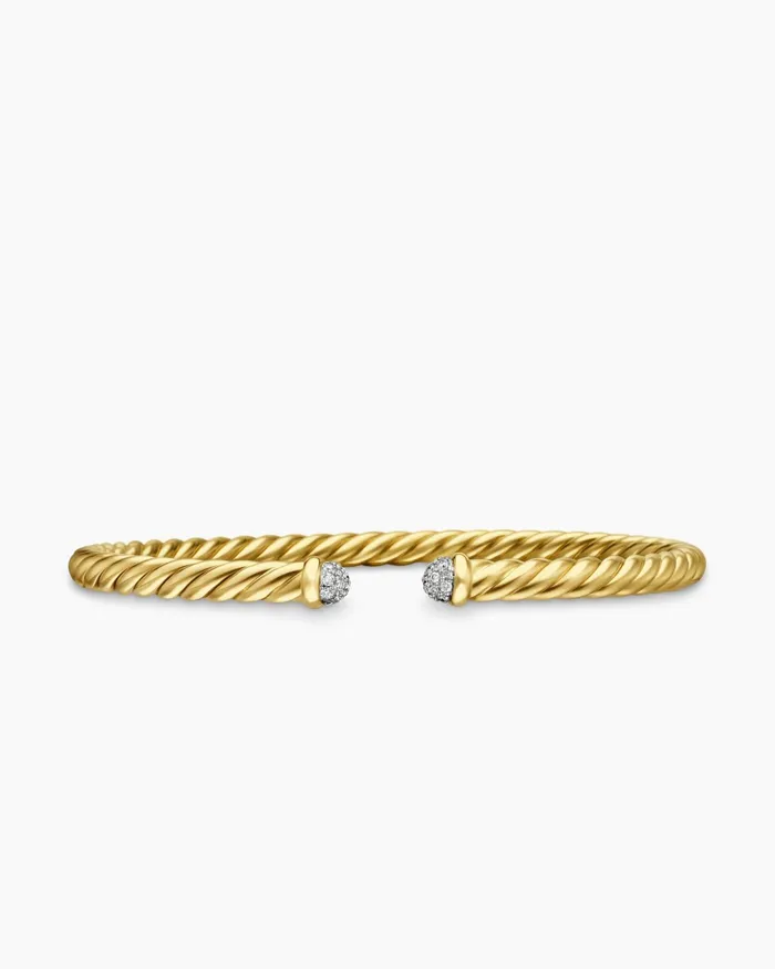 Cable Flex Bracelet In 18K Yellow Gold With Diamonds 4mm Women David Yurman Cuff Cable Flex Bracelet In 18K Yellow Gold With Diamonds 4mm Women David Yurman Cuff