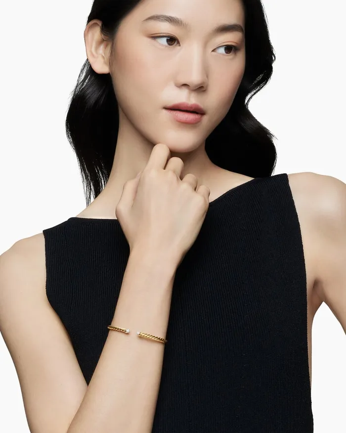 Cable Flex Bracelet In 18K Yellow Gold With Diamonds 4mm Women David Yurman Cuff Cable Flex Bracelet In 18K Yellow Gold With Diamonds 4mm Women David Yurman Cuff