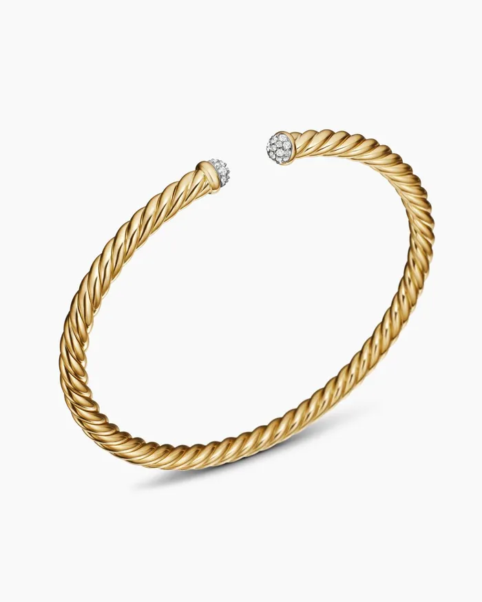 Cable Flex Bracelet In 18K Yellow Gold With Diamonds 4mm Women David Yurman Cuff Cable Flex Bracelet In 18K Yellow Gold With Diamonds 4mm Women David Yurman Cuff