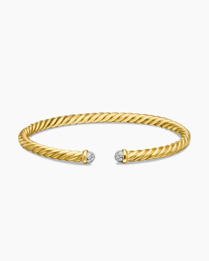 Cable Flex Bracelet In 18K Yellow Gold With Diamonds 4mm Women David Yurman Cuff Cable Flex Bracelet In 18K Yellow Gold With Diamonds 4mm Women David Yurman Cuff