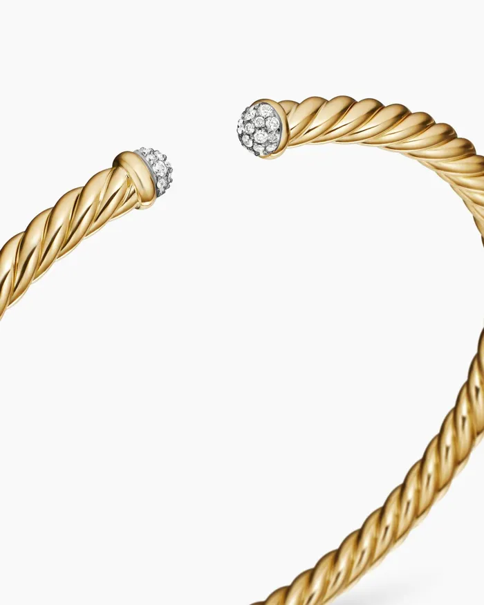 Cable Flex Bracelet In 18K Yellow Gold With Diamonds 4mm Women David Yurman Cuff Cable Flex Bracelet In 18K Yellow Gold With Diamonds 4mm Women David Yurman Cuff