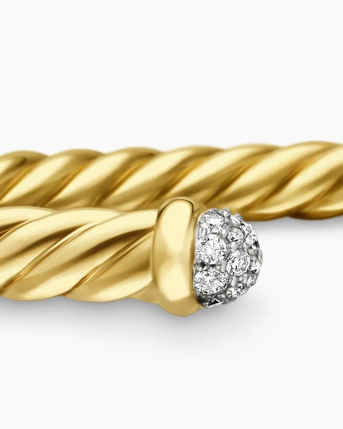 Cable Flex Bracelet In 18K Yellow Gold With Diamonds 4mm Women David Yurman Cuff Cable Flex Bracelet In 18K Yellow Gold With Diamonds 4mm Women David Yurman Cuff