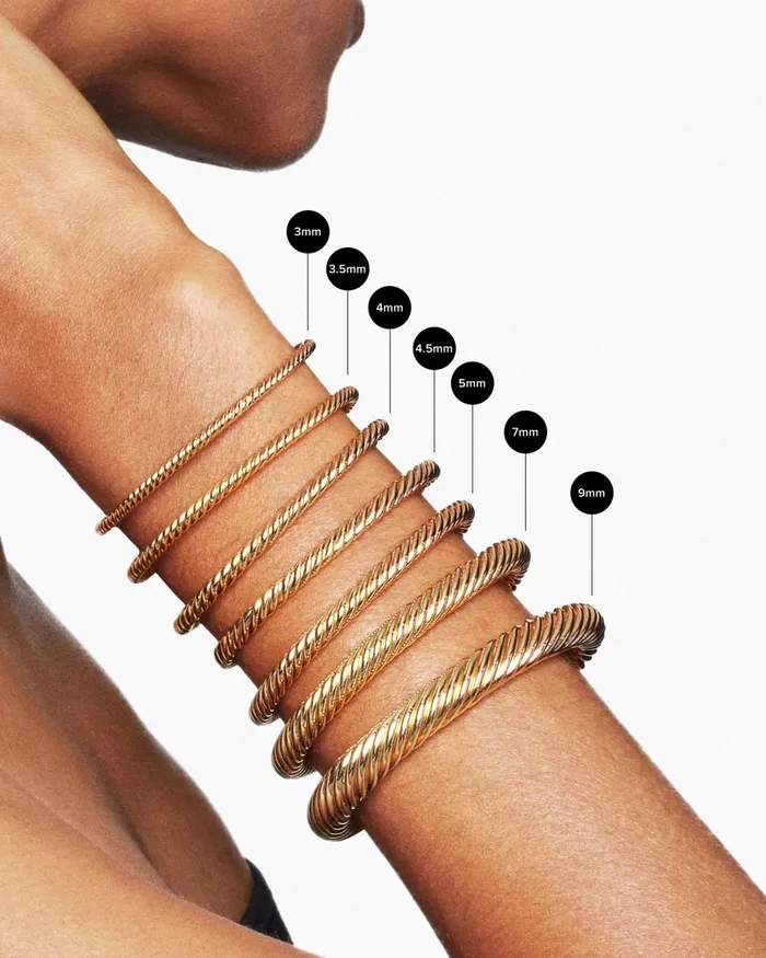 Cable Flex Bracelet In 18K Yellow Gold With Diamonds 4mm Women David Yurman Cuff Cable Flex Bracelet In 18K Yellow Gold With Diamonds 4mm Women David Yurman Cuff