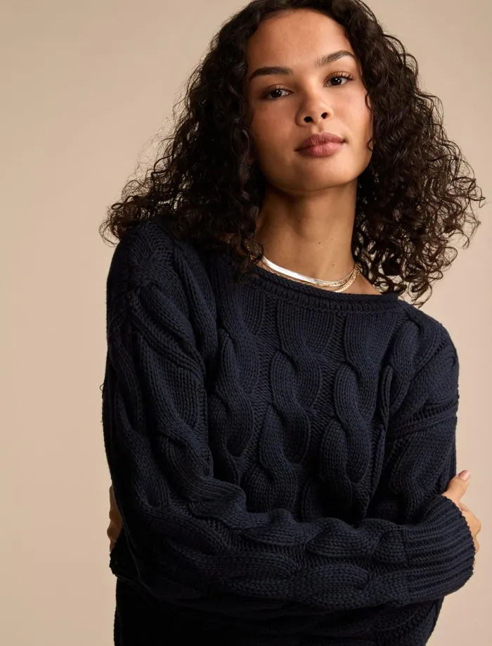 Cable Sweater Pullover Cadet Navy Women Lucky Brand Sweaters and Sweatshirts