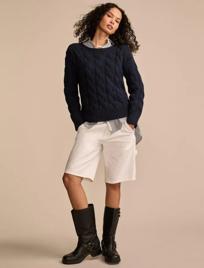 Cable Sweater Pullover Cadet Navy Women Lucky Brand Sweaters and Sweatshirts