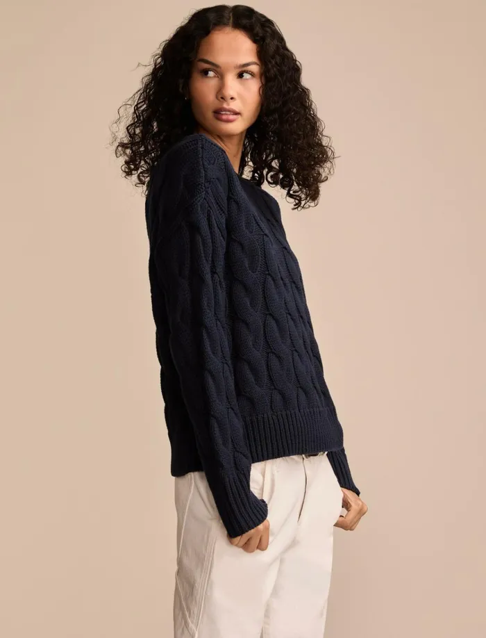 Cable Sweater Pullover Cadet Navy Women Lucky Brand Sweaters and Sweatshirts
