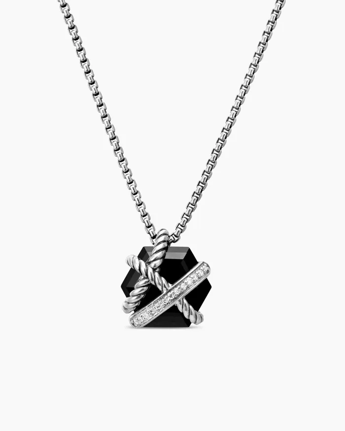 Cable Wrap Necklace In Sterling Silver With Black Onyx And Diamonds 125mm Women David Yurman Pendant Cable Wrap Necklace In Sterling Silver With Black Onyx And Diamonds 125mm Women David Yurman Pendant