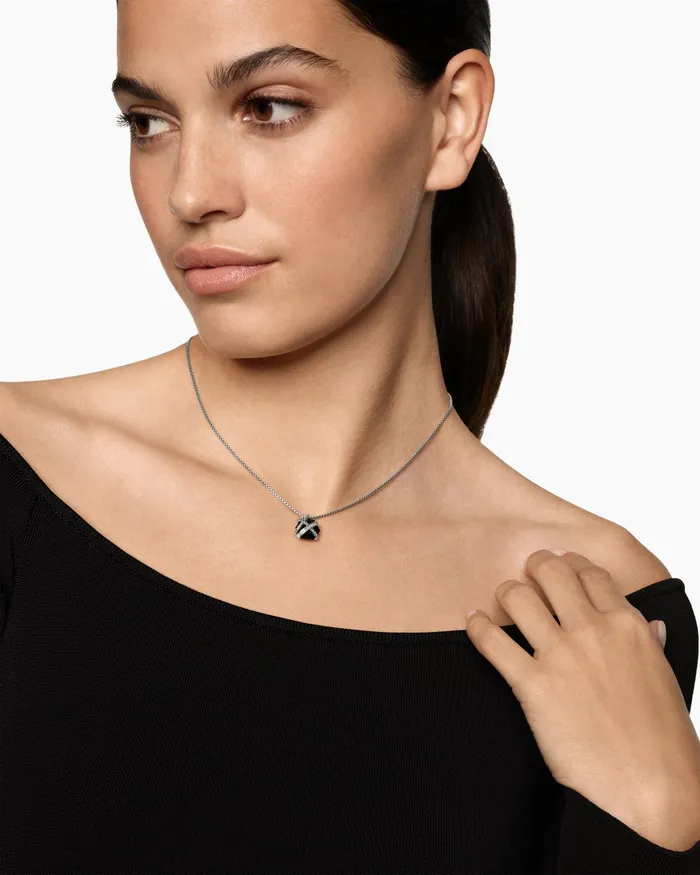 Cable Wrap Necklace In Sterling Silver With Black Onyx And Diamonds 125mm Women David Yurman Pendant Cable Wrap Necklace In Sterling Silver With Black Onyx And Diamonds 125mm Women David Yurman Pendant