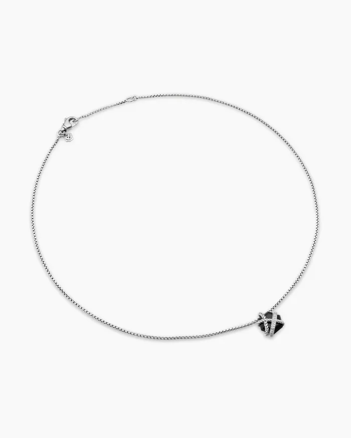 Cable Wrap Necklace In Sterling Silver With Black Onyx And Diamonds 125mm Women David Yurman Pendant Cable Wrap Necklace In Sterling Silver With Black Onyx And Diamonds 125mm Women David Yurman Pendant