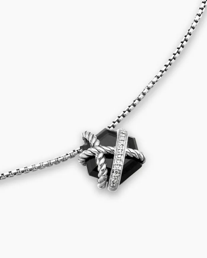 Cable Wrap Necklace In Sterling Silver With Black Onyx And Diamonds 125mm Women David Yurman Pendant Cable Wrap Necklace In Sterling Silver With Black Onyx And Diamonds 125mm Women David Yurman Pendant