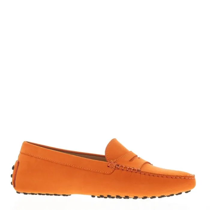 Carl Scarpa Domenica Orange Nubuck Suede Penny Loafers Women Suede Loafers
