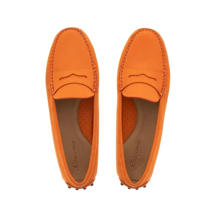 Carl Scarpa Domenica Orange Nubuck Suede Penny Loafers Women Suede Loafers
