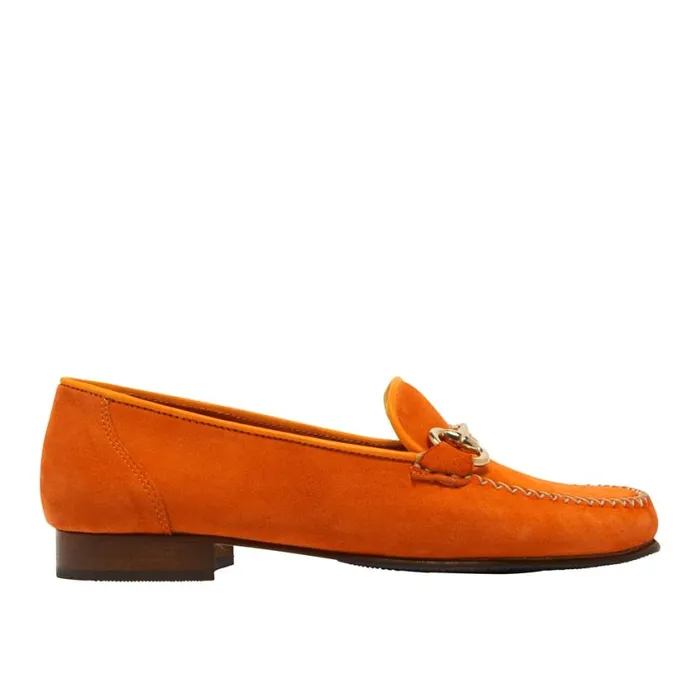 Carl Scarpa Rochette Orange Suede Snaffle Loafers Women Bestselling