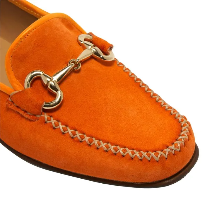 Carl Scarpa Rochette Orange Suede Snaffle Loafers Women Bestselling