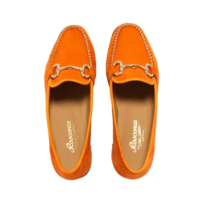 Carl Scarpa Rochette Orange Suede Snaffle Loafers Women Bestselling