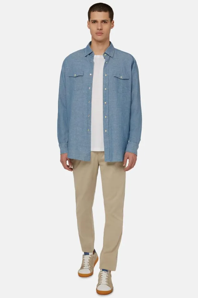Casual Shirts Men Boggi Milano Regular Fit Cotton And Linen Denim Shirt Indigo Casual Shirts Men Boggi Milano Regular Fit Cotton And Linen Denim Shirt Indigo