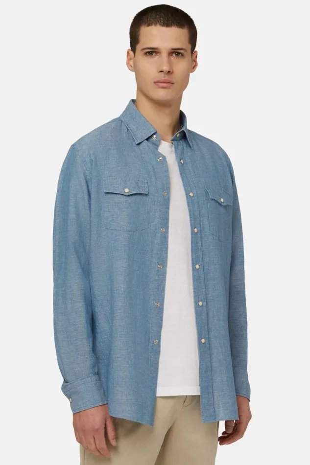 Casual Shirts Men Boggi Milano Regular Fit Cotton And Linen Denim Shirt Indigo Casual Shirts Men Boggi Milano Regular Fit Cotton And Linen Denim Shirt Indigo