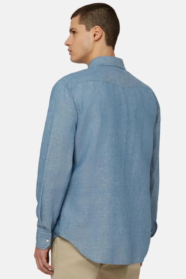 Casual Shirts Men Boggi Milano Regular Fit Cotton And Linen Denim Shirt Indigo Casual Shirts Men Boggi Milano Regular Fit Cotton And Linen Denim Shirt Indigo
