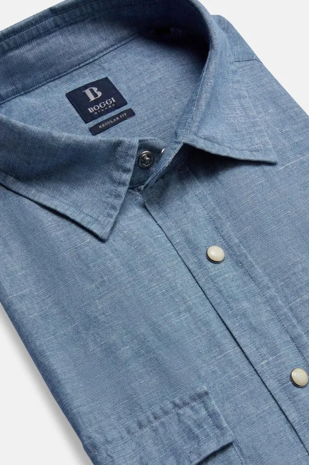 Casual Shirts Men Boggi Milano Regular Fit Cotton And Linen Denim Shirt Indigo Casual Shirts Men Boggi Milano Regular Fit Cotton And Linen Denim Shirt Indigo