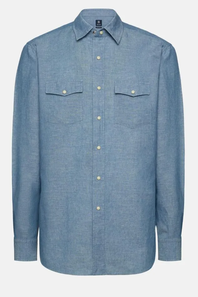 Casual Shirts Men Boggi Milano Regular Fit Cotton And Linen Denim Shirt Indigo Casual Shirts Men Boggi Milano Regular Fit Cotton And Linen Denim Shirt Indigo