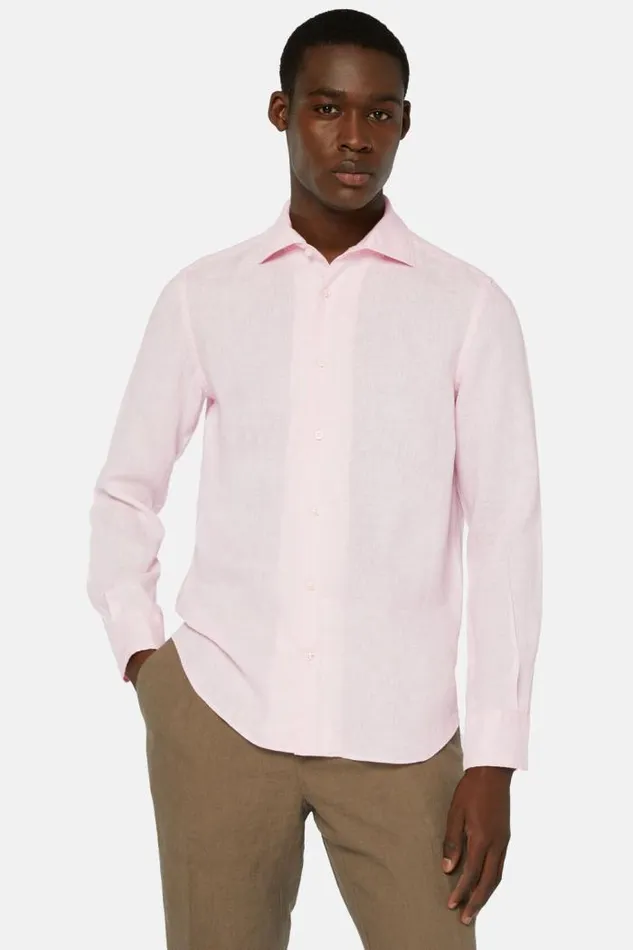 Casual Shirts Men Boggi Milano Regular Fit Pink Linen Shirt Pink Casual Shirts Men Boggi Milano Regular Fit Pink Linen Shirt Pink
