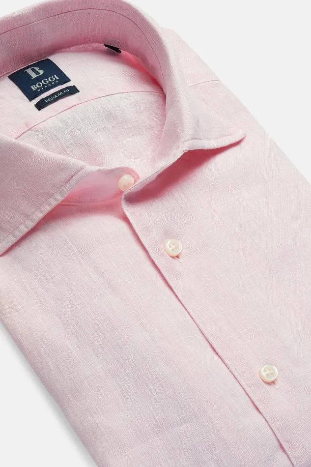 Casual Shirts Men Boggi Milano Regular Fit Pink Linen Shirt Pink Casual Shirts Men Boggi Milano Regular Fit Pink Linen Shirt Pink