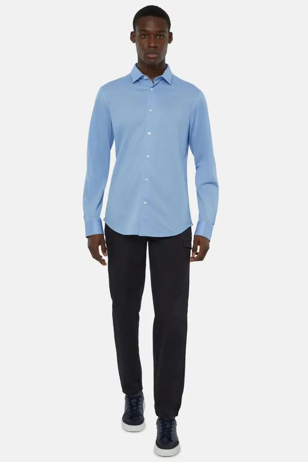 Casual Shirts Men Boggi Milano Slim Fit Blue Shirt In Cotton And COOLMAX Light Blu Casual Shirts Men Boggi Milano Slim Fit Blue Shirt In Cotton And COOLMAX Light Blu