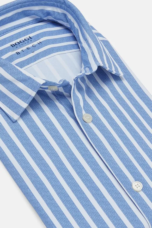 Casual Shirts Men Boggi Milano Slim Fit Sky Blue Stripe Stretch Nylon Shirt Light Blu Casual Shirts Men Boggi Milano Slim Fit Sky Blue Stripe Stretch Nylon Shirt Light Blu