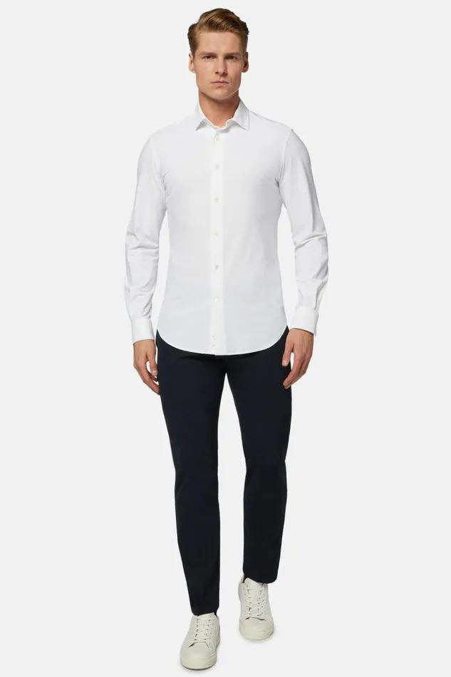 Casual Shirts Men Boggi Milano White Stretch Nylon Slim Fit Shirt White