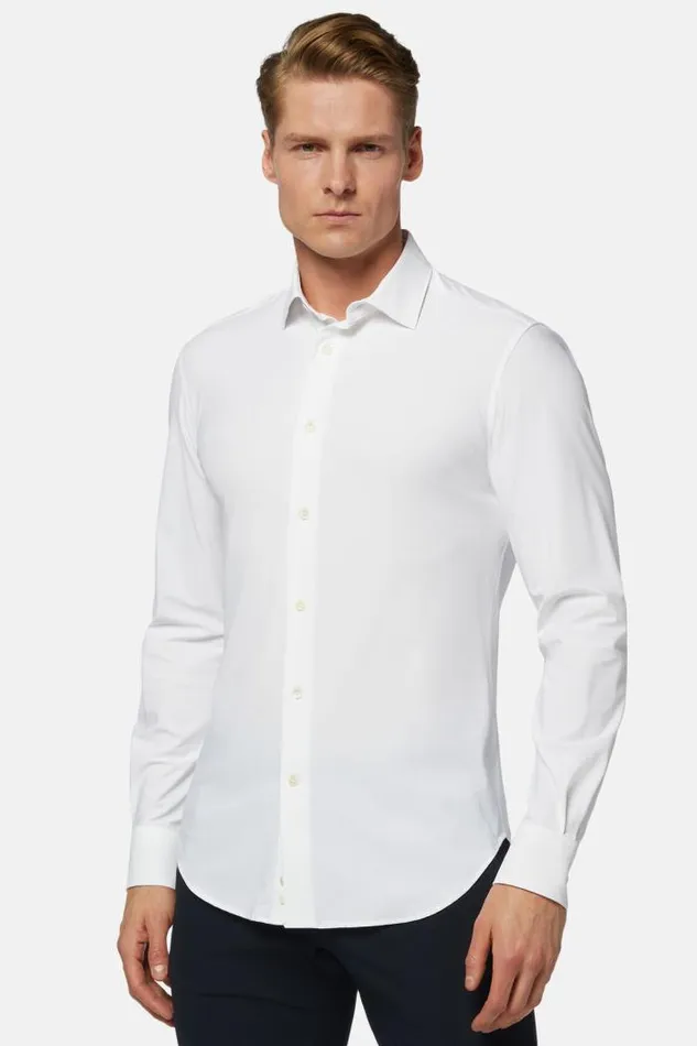 Casual Shirts Men Boggi Milano White Stretch Nylon Slim Fit Shirt White Casual Shirts Men Boggi Milano White Stretch Nylon Slim Fit Shirt White