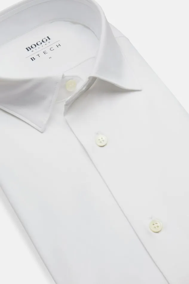 Casual Shirts Men Boggi Milano White Stretch Nylon Slim Fit Shirt White Casual Shirts Men Boggi Milano White Stretch Nylon Slim Fit Shirt White