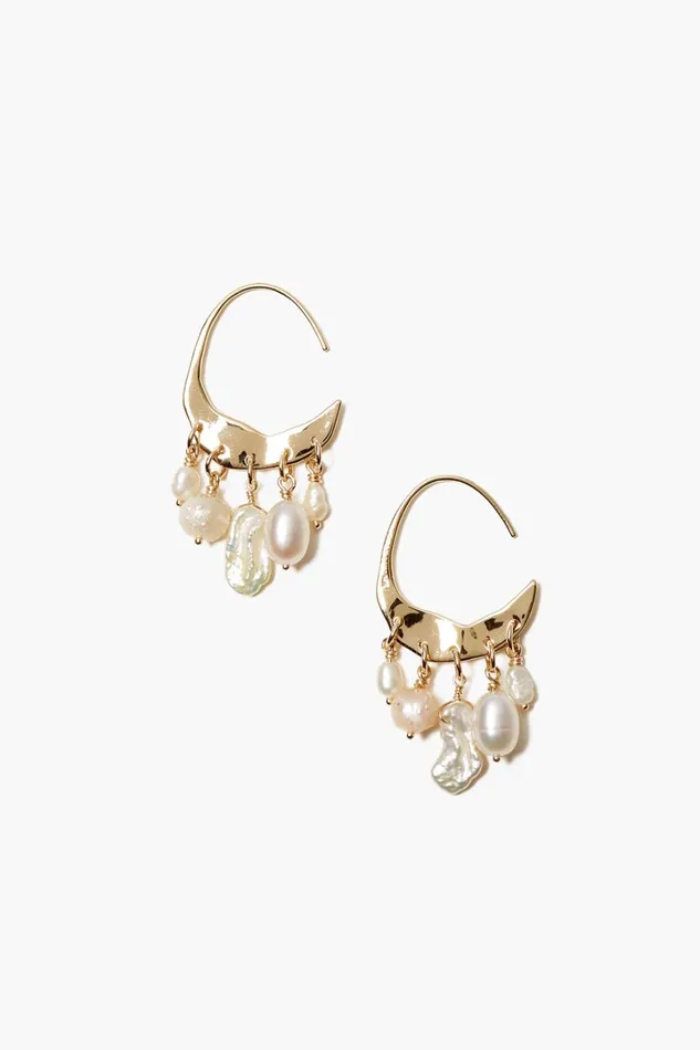 Chan Luu 14k Fine Women 14k Petite Crescent White Pearl And Gold Hoop Earrings Chan Luu 14k Fine Women 14k Petite Crescent White Pearl And Gold Hoop Earrings